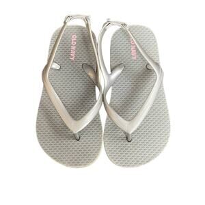 Size 9t Silver Elastic Back Flip Flops Sandals